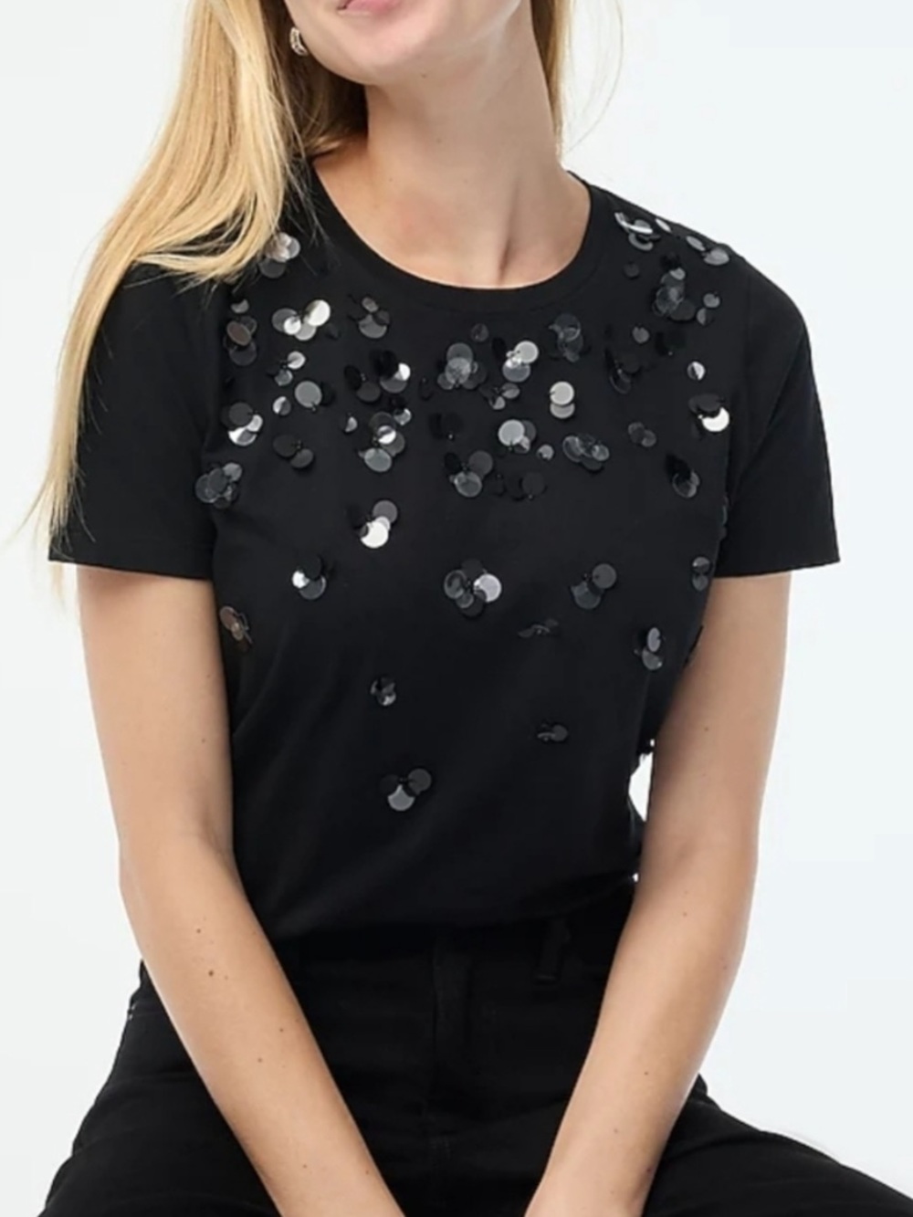 J Crew Sequin Embellished Tee in Black - Size
Medium